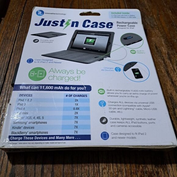 New Just in Case iPad Case with Built In Battery Rechargeable Power Case - Picture 3 of 5